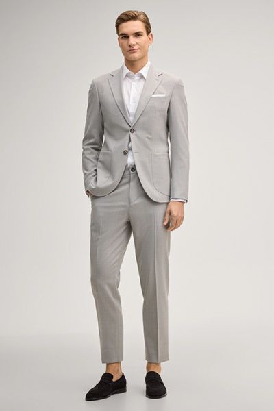 Cornflower Pierce Weiß Gemustertes Businesshemd Slim Fit Langarm