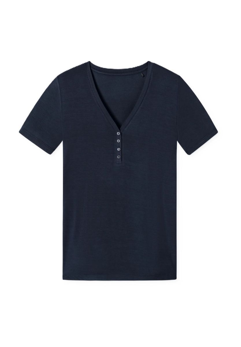 Entspanntes Henley Schlafshirt mit V-Ausschnitt