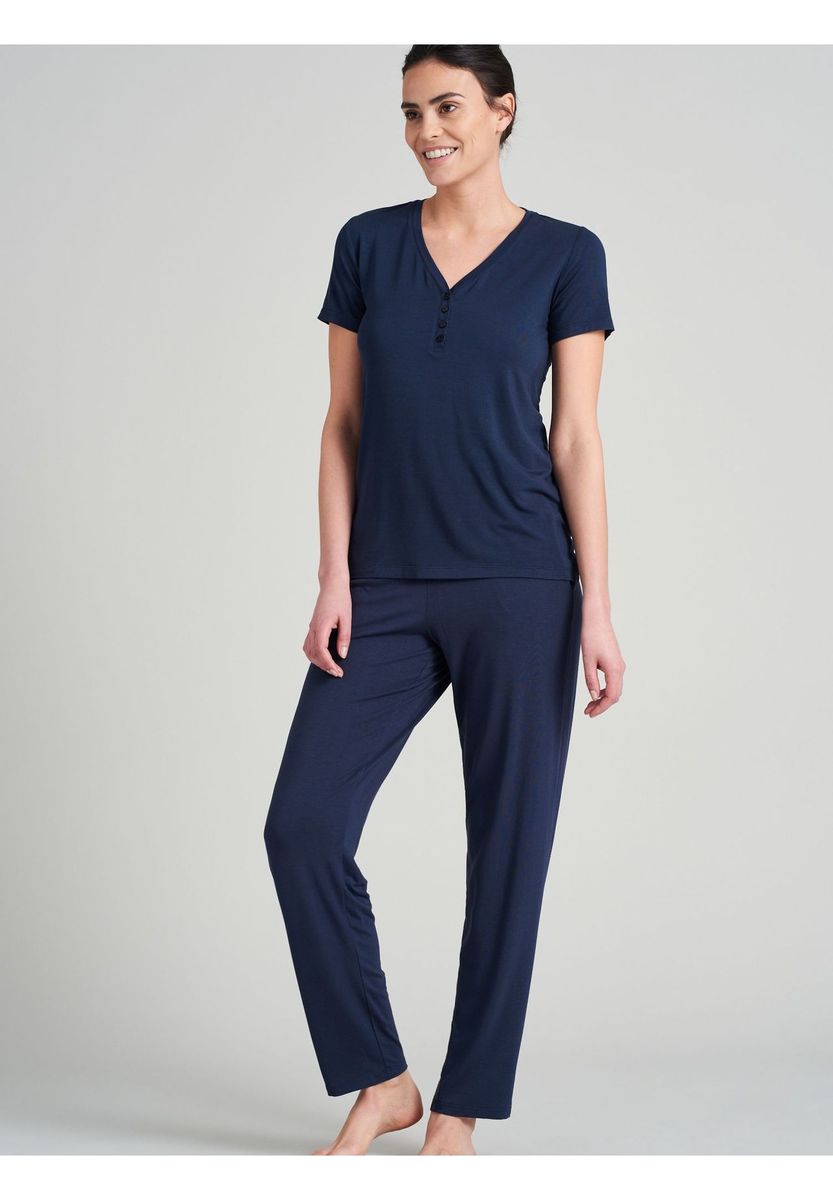 Entspanntes Henley Schlafshirt mit V-Ausschnitt