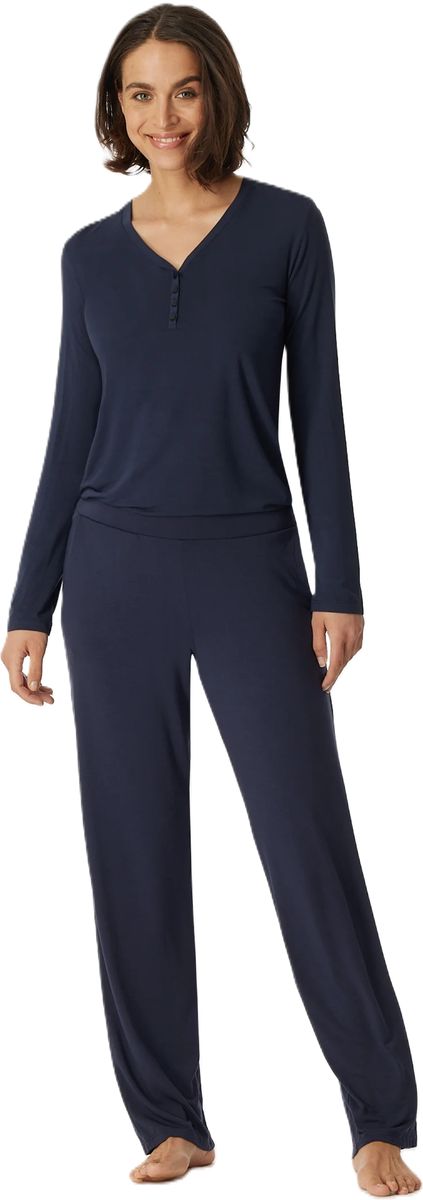 SCHIESSER Mix+Relax Schlafanzug-Oberteil, Langarm, für Damen, blau, 36