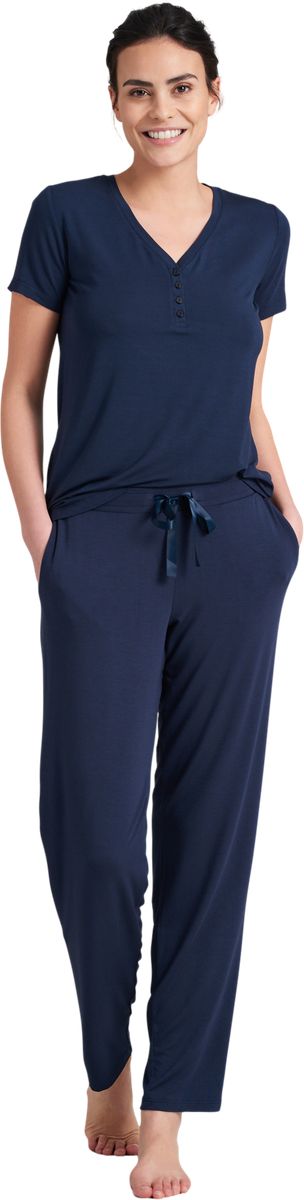 SCHIESSER Mix & Relax Schlafhose, Gummibund, Tunnelzug, für Damen, blau, 36