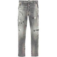 Graue Skater-Jeans im Used-Look mit Farbspritzern