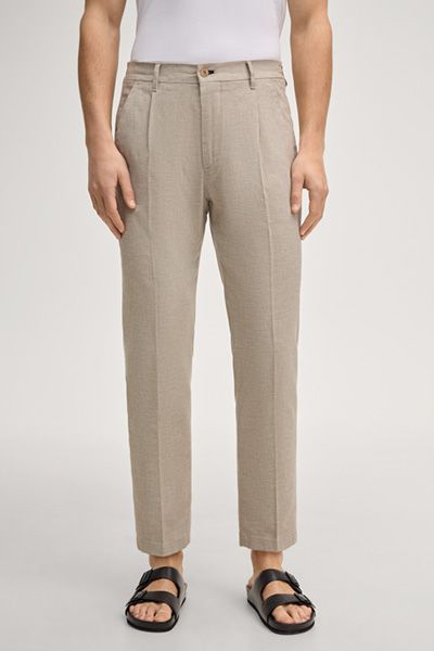 Masons Lead Beige Bundfaltenhose Stretch Baumwoll-Leinen-Mischung