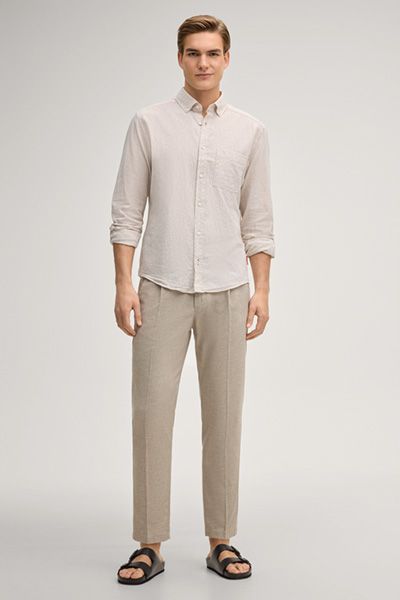 Masons Lead Beige Bundfaltenhose Stretch Baumwoll-Leinen-Mischung