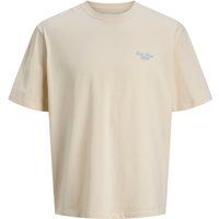 Beiges, weit geschnittenes T-Shirt mit Grafik