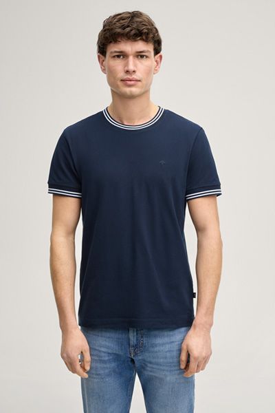 JOOP! Jose Marineblaues T-Shirt mit gestreiftem Kragen und Bündchen