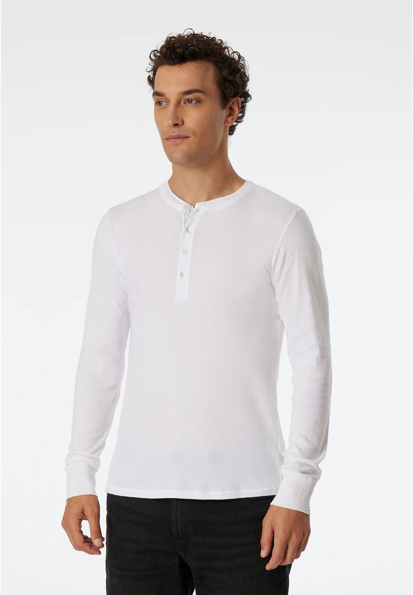 Klassisches Baumwoll-Henley Langarmshirt