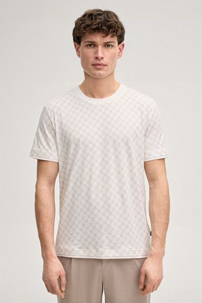 Cornflower Victormanuel Offwhite Monogramm-Muster Rundhals Kurzarm T-Shirt