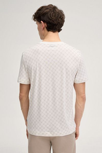 Cornflower Victormanuel Offwhite Monogramm-Muster Rundhals Kurzarm T-Shirt