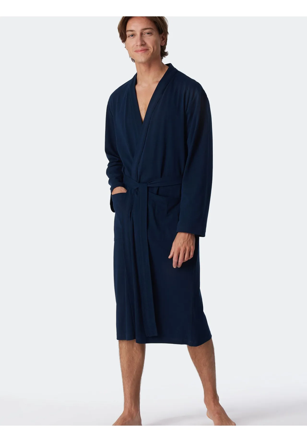 SCHIESSER Bademantel, Baumwolle, Kimono-Schnitt, für Herren, blau, L
