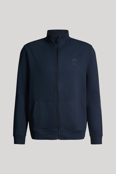 Marineblaue Sweatjacke mit Reißverschluss aus Baumwollmischung und Stehkragen