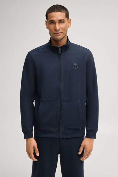 Marineblaue Sweatjacke mit Reißverschluss aus Baumwollmischung und Stehkragen