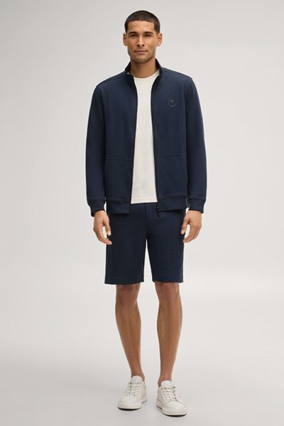 Marineblaue Sweatjacke mit Reißverschluss aus Baumwollmischung und Stehkragen