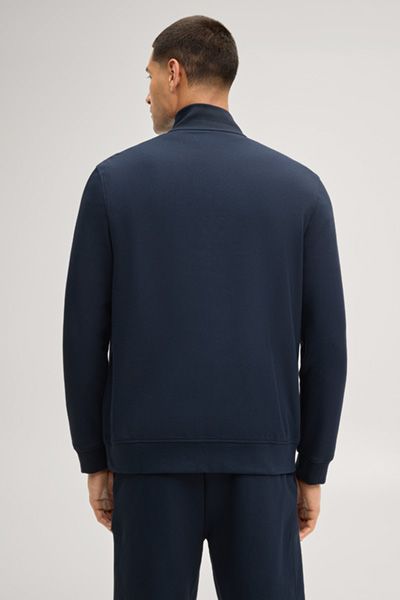 Marineblaue Sweatjacke mit Reißverschluss aus Baumwollmischung und Stehkragen