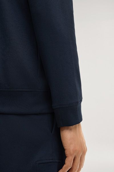 Marineblaue Sweatjacke mit Reißverschluss aus Baumwollmischung und Stehkragen