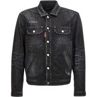Schwarze Used-Look Denim Trucker Jacke