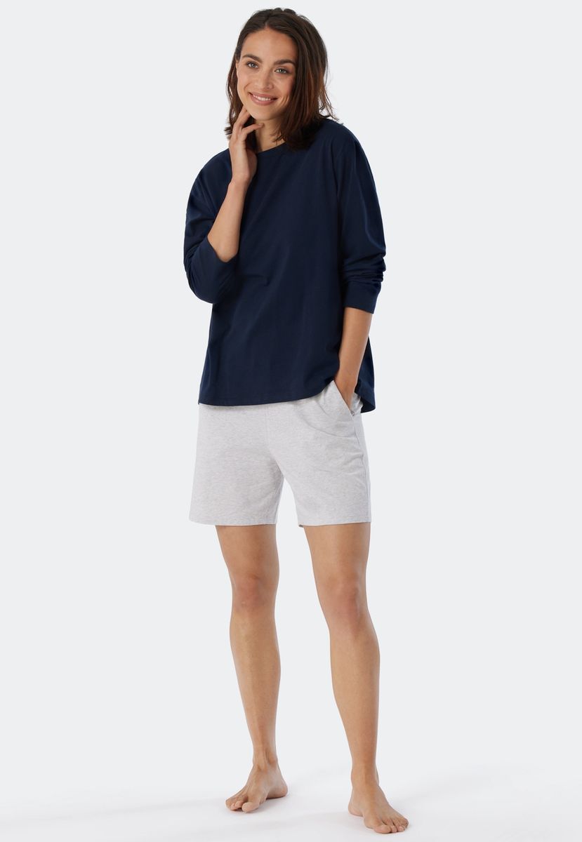 SCHIESSER Mix+Relax Schlafanzug-Oberteil, Langarm, Rundhals, für Damen, blau, 36