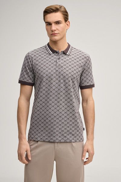 Joop! Jessino Braunes Monogramm-Poloshirt mit gestreiftem Kragen