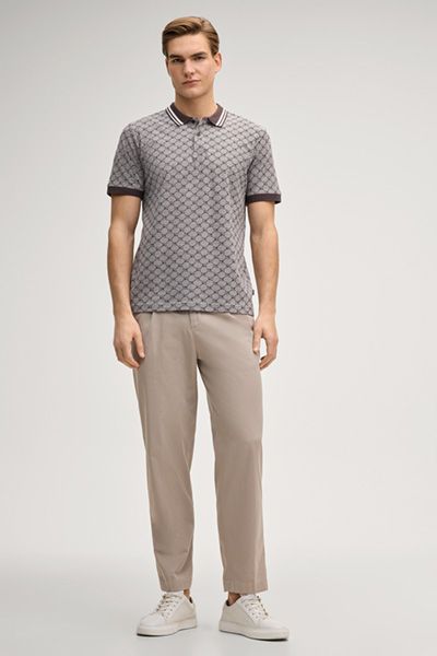 Joop! Jessino Braunes Monogramm-Poloshirt mit gestreiftem Kragen