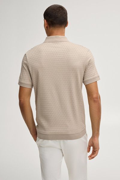 Strukturiertes beiges Baumwoll-Poloshirt mit Reißverschlusskragen