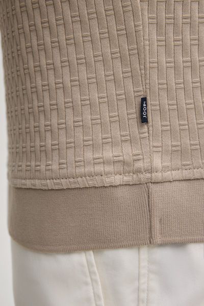 Strukturiertes beiges Baumwoll-Poloshirt mit Reißverschlusskragen