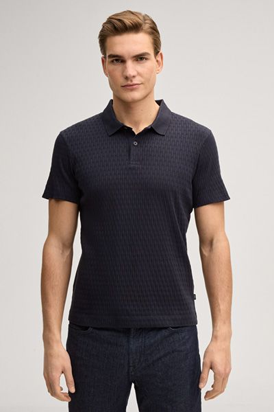 Joop! Jorge Marineblau strukturiertes Baumwoll-Poloshirt Klassische Passform