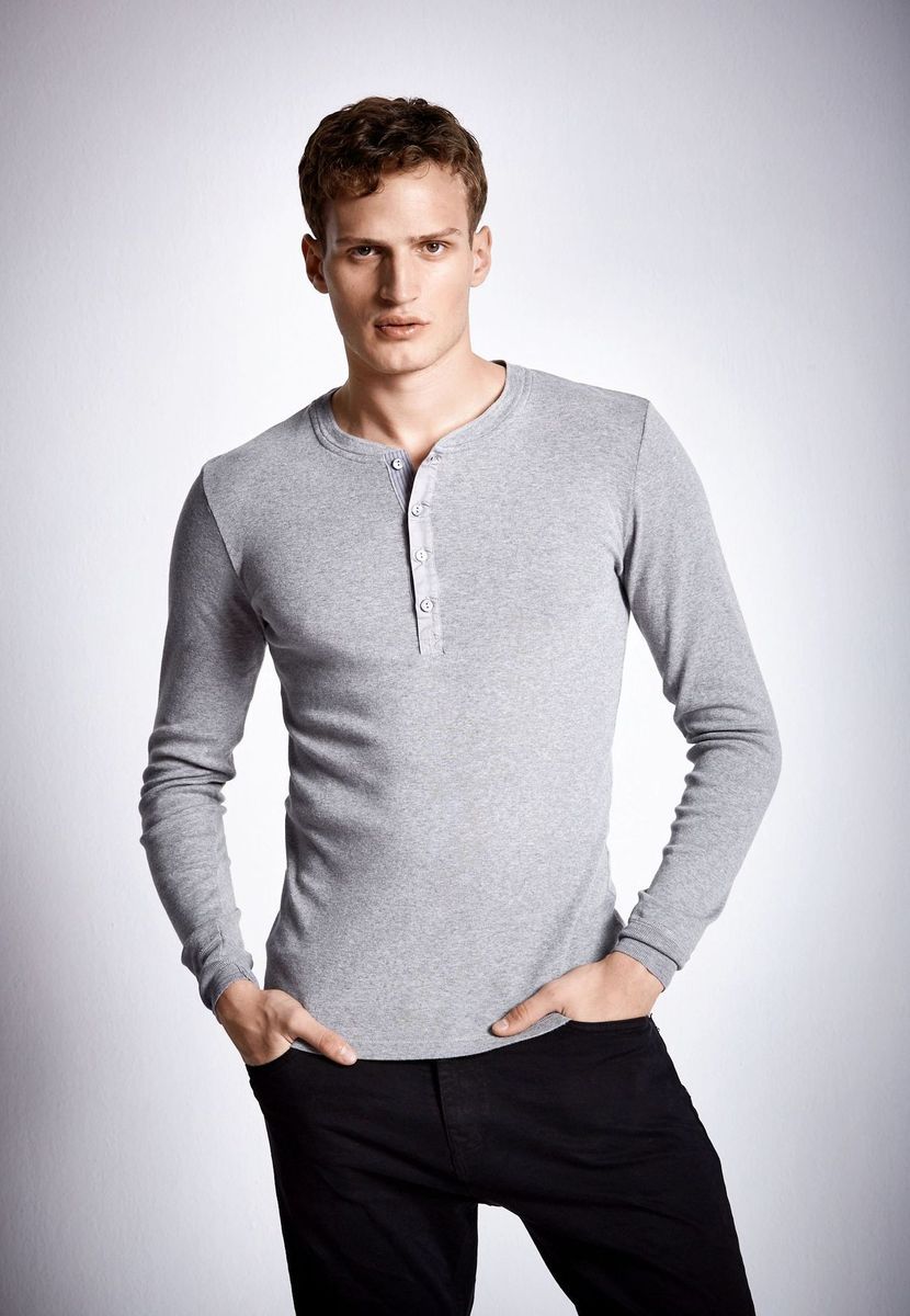 Herren Langarm Henley Shirt