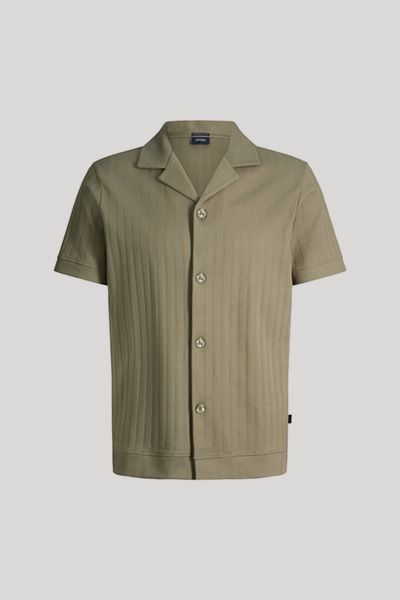 Joop! Juanmanuel Khaki Strickshirt gerippter Baumwollmischung Camp Kragen
