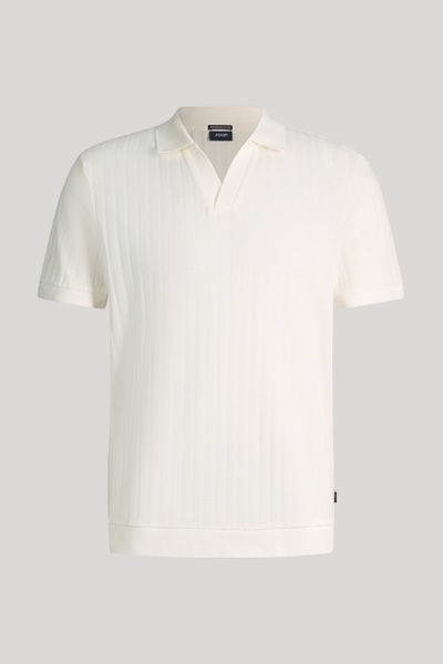 Joop! Baronito Offwhite Strukturierte Baumwoll-Poloshirt mit V-Ausschnitt
