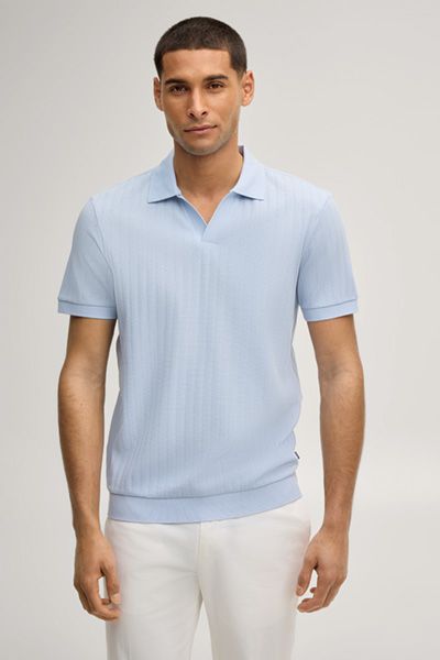 Baronito Poloshirt in Hellblau strukturierter Baumwollmischung