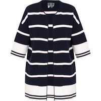 Dreimaster Strickjacke Frauen Marineblau, weiße Streifen