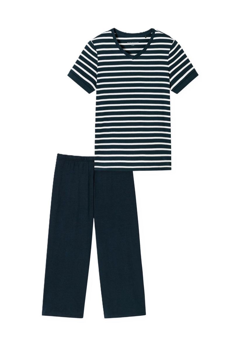 Gestreiftes Baumwoll-Capri-Pyjama-Set
