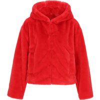 Rote Kapuzenjacke aus Kunstfell