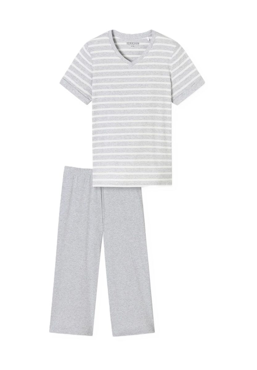 Gestreiftes Capri-Pyjama-Set mit V-Ausschnitt