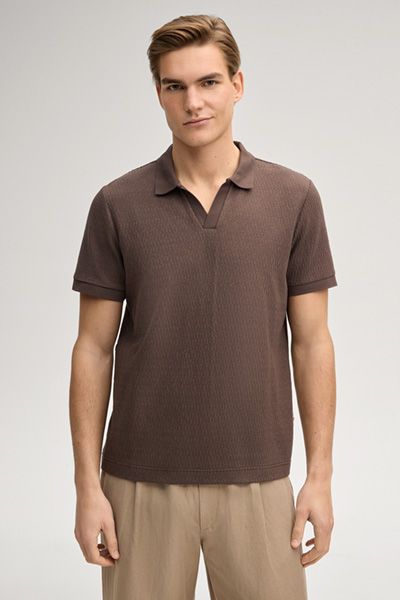 Joop Jeans Herren Poloshirt Pono Braun strukturiert Kurzarm