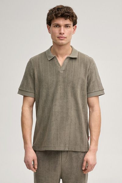 Joop! Jeans Mohala Khaki Gestreiftes Frottee-Baumwoll-Poloshirt Relaxed