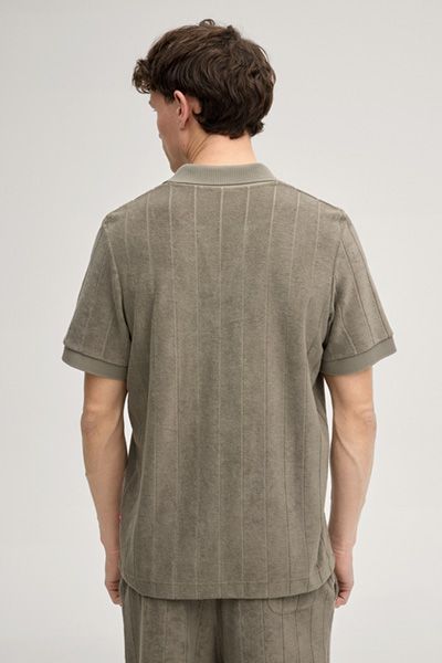 Joop! Jeans Mohala Khaki Gestreiftes Frottee-Baumwoll-Poloshirt Relaxed