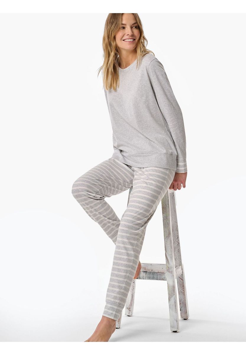 Gestreiftes Damen-Pyjama-Set aus Baumwolle
