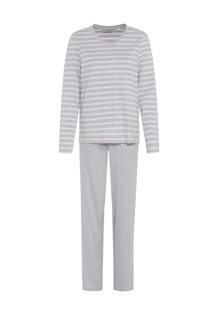 Grau gestreifter Damen Schlafanzug aus Baumwolle