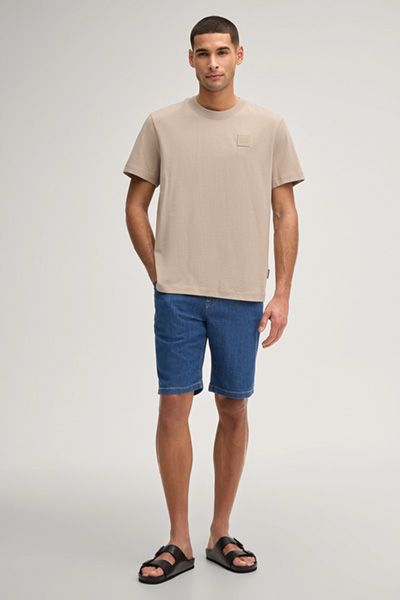 Joop! Jeans Lei Beige T-Shirt Rundhalsausschnitt Logo-Patch Baumwolle