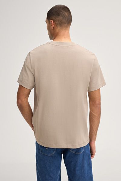 Joop! Jeans Lei Beige T-Shirt Rundhalsausschnitt Logo-Patch Baumwolle