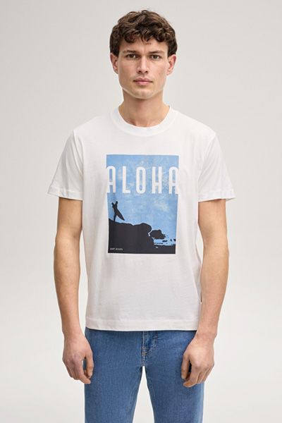 JOOP! Jeans Lanakila Offwhite Baumwoll-T-Shirt mit Surfer-Print