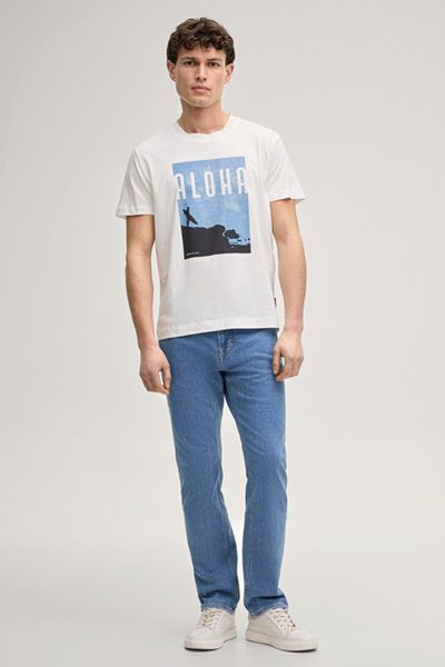 JOOP! Jeans Lanakila Offwhite Baumwoll-T-Shirt mit Surfer-Print