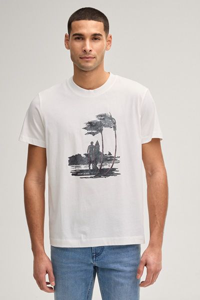 JOOP! Jeans Lanakila Offwhite Baumwoll-T-Shirt mit Surfer-Print