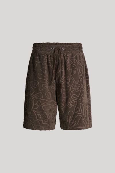 Unisex Frottee-Fleece Sweatshorts mit geprägtem Muster in Dunkelbraun