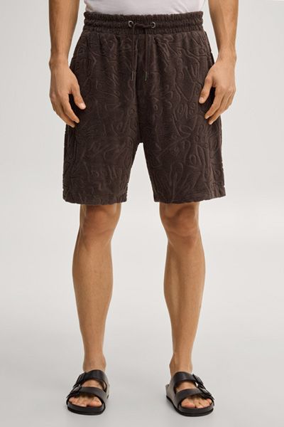 Unisex Frottee-Fleece Sweatshorts mit geprägtem Muster in Dunkelbraun