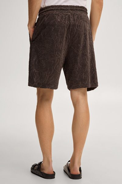 Unisex Frottee-Fleece Sweatshorts mit geprägtem Muster in Dunkelbraun