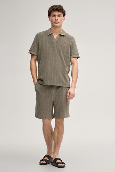 Sweatshorts Wana Khaki Baumwollmischung gestreifte Frottee-Fleece-Shorts