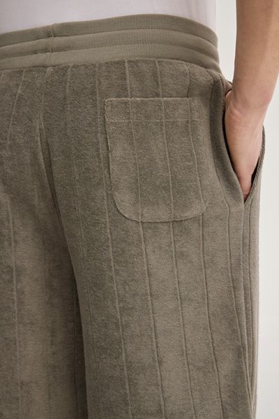 Sweatshorts Wana Khaki Baumwollmischung gestreifte Frottee-Fleece-Shorts