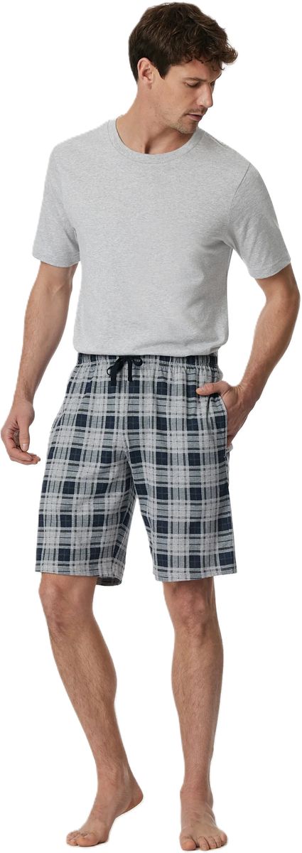SCHIESSER Mix+Relax Bermuda-Schlafshorts, Baumwolle, Tunnelzug, für Herren, blau|grau, 48
